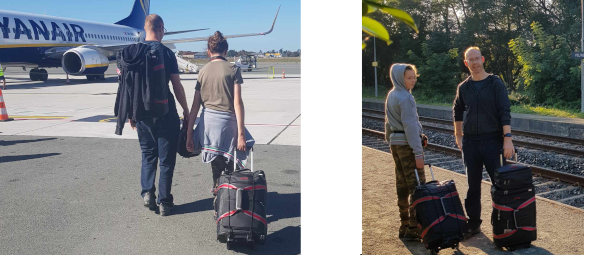 Back Pack to navigate stairs easily and At the train station waiting